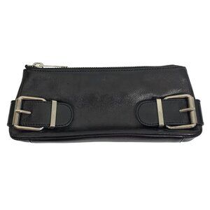 Y2K Banana Republic Black Leather Clutch Zipper Pouch Silver Buckles Fall 2004